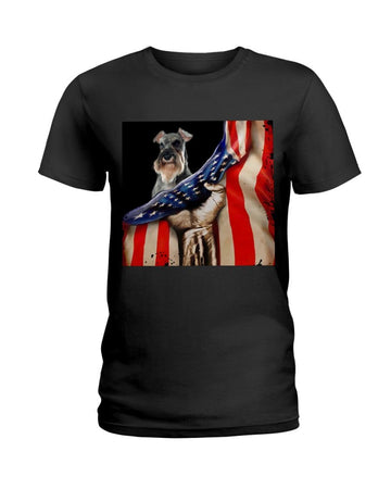 Schnauzer Hello America flag Independence Day Black T-Shirt