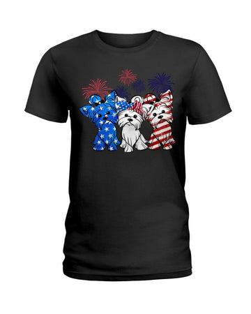Yorkshire terrier freedom color american flag Independence Day Black  T-Shirt