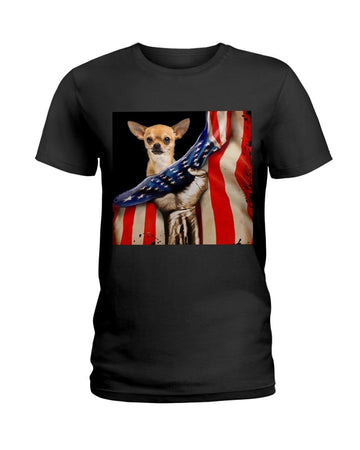 Chihuahua Hello America flag Independence Day Black T-Shirt