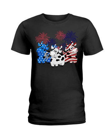 cow freedom color american flag Independence Day Black  T-Shirt