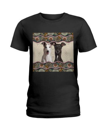 Greyhound Boho Pattern Black T-Shirt