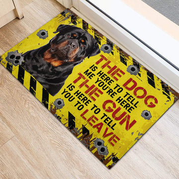 Rottweiler The dog is here to tell me you're here Rubber Base Doormat