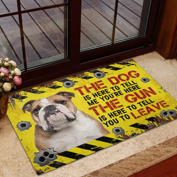 English Bulldog The dog is here to tell me you're here Rubber Base Doormat