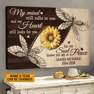 Dragonfly and sunflower My mind still talks to you - Personalized Matte Canvas