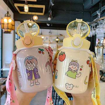DIY stickers Kids Cartoon Drinking Bottles Stainless Steel Water Thermos Children Insulated Cups Portable Home School