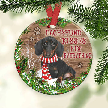 Dachshund Kisses Fix Everything Christmas Ceramic Ornament