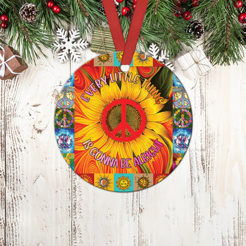 Hippie Sunflower every little thing is gonna be alright Ceramic Ornament