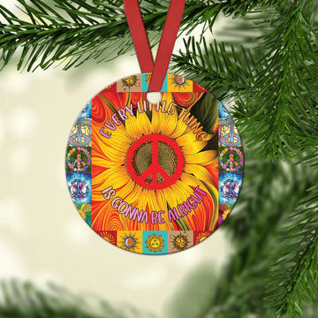 Hippie Sunflower every little thing is gonna be alright Ceramic Ornament