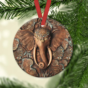 Elephant Wooden Style Mandala Ceramic Ornament
