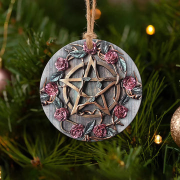 Metal Witch Roses Wicca Symbol Ceramic Ornament