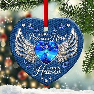 Butterfly Memorial Jewelry Style  a big piece of my heart lives in heaven Ceramic Ornament