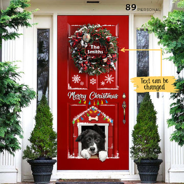 Border Collie Merry Christmas Personalized Name Door Cover