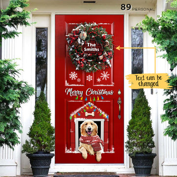 Golden Retriever Merry Christmas Personalized Name Door Cover