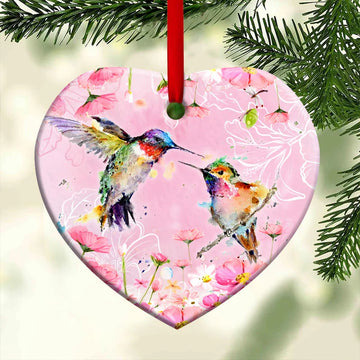 Hummingbird Couple Watercolor Ceramic Ornament