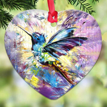 Hummingbird Colorful Watercolor Ceramic Ornament