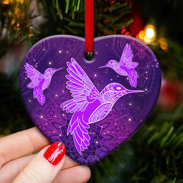 Hummingbird Purple Mandala Ceramic Ornament