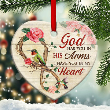 Hummingbird memorial God has you in his arms i have you in my heart Ceramic Ornament