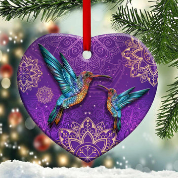 Hummingbird purple Mandala  Ceramic Ornament