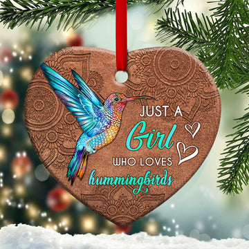 Just a girl who loves Hummingbirds mandala leather style Ceramic Ornament