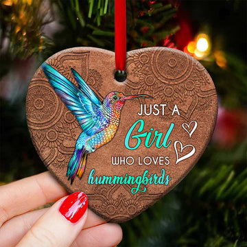 Just a girl who loves Hummingbirds mandala leather style Ceramic Ornament
