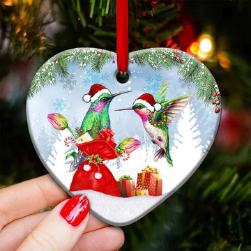 Hummingbirds Christmas Ceramic Ornament