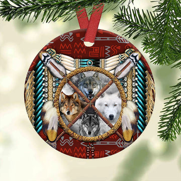 Wolf Native American Pattern Ceramic Ornament