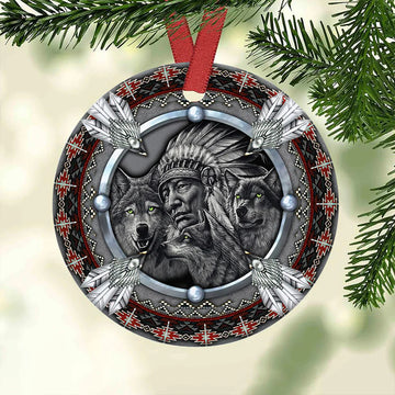 Wolf Native American Ceramic Ornament