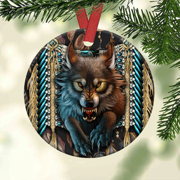 Wolf pattern Native American  Ceramic Ornament