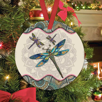 Dragonfly Mandala Ceramic Ornament