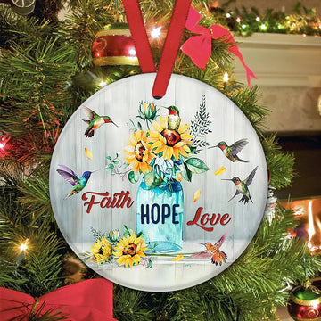 Hummingbird Faith Hope Love God Ceramic Ornament
