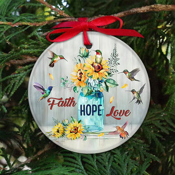 Hummingbird Faith Hope Love God Ceramic Ornament