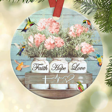 Hummingbird Flowers Faith Hope Love Ceramic Ornament
