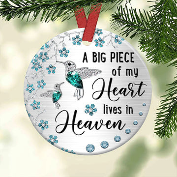 Hummingbird Memorial Jewelry Style  a big piece of my heart lives in heaven Ceramic Ornament
