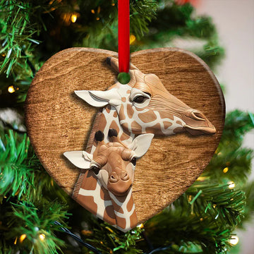 Giraffe Mom and baby Ceramic Ornament