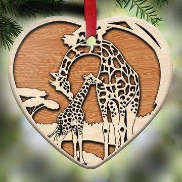 Giraffe Mom and baby wooden style Ceramic Ornament