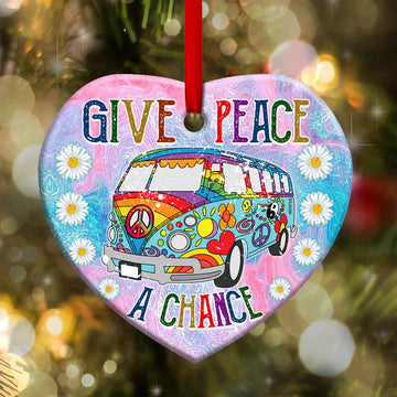 Hippie Give Peace A Chance Ceramic Ornament