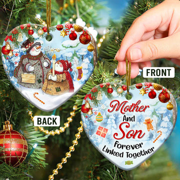 Family Snowman Mother And Son Forever Linked Together Ceramic Ornament