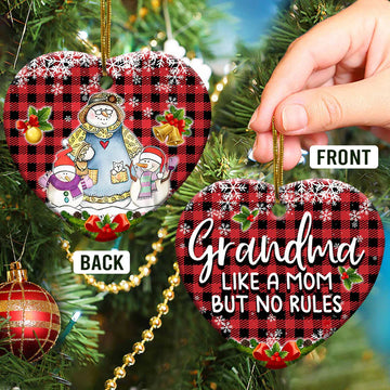 Family Snowman Grandma Like Mom But No Rules Love For All Grandkids Ceramic Ornament