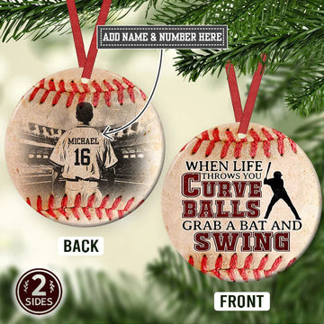 Father Gift When Life Throws You Curve Balls Personalized Ceramic Ornament