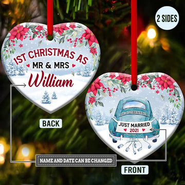Christmas Gift Just Married Personalized Ceramic Ornament