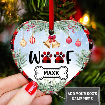 Dog Lover Woof Christmas Personalized Ceramic Ornament