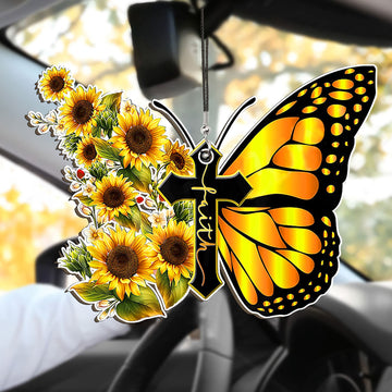 Butterfly Faith Sunflower Ornament