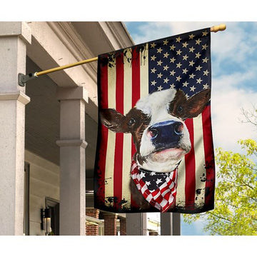 Patriotic Cow Happy Independence Day - House Flag