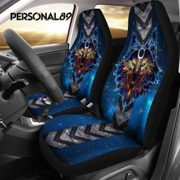 Blue Wolf Native American Galaxy - Car Seat Cover