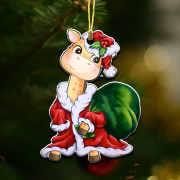 Giraffe Santa bring gift bag - 2 sided ornament