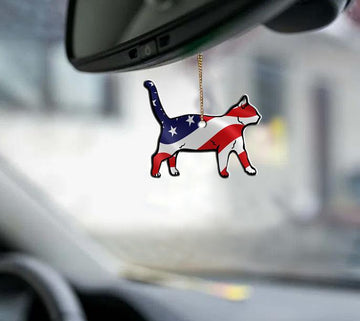 Cat Bobbing American flag 2-Sided Mica Custom Shaped Ornament