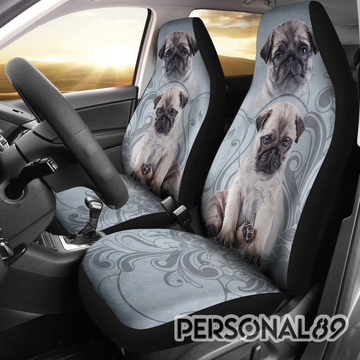 Pug Vintage Grey Car Seat Covers