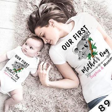 Family mommy and baby girl matching shirt Our First Mother's Day Koala