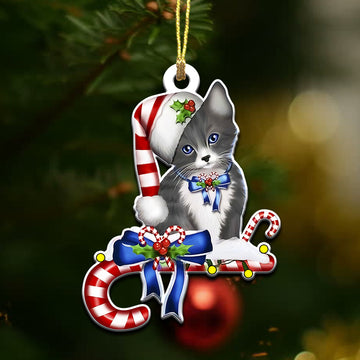 Cat Adorable sitting on Christmas candy - 2 sided ornament