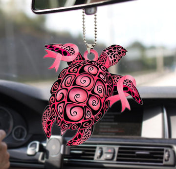 Breast Cancer Pink Ribbon Pink Turtle - Two sides ornament